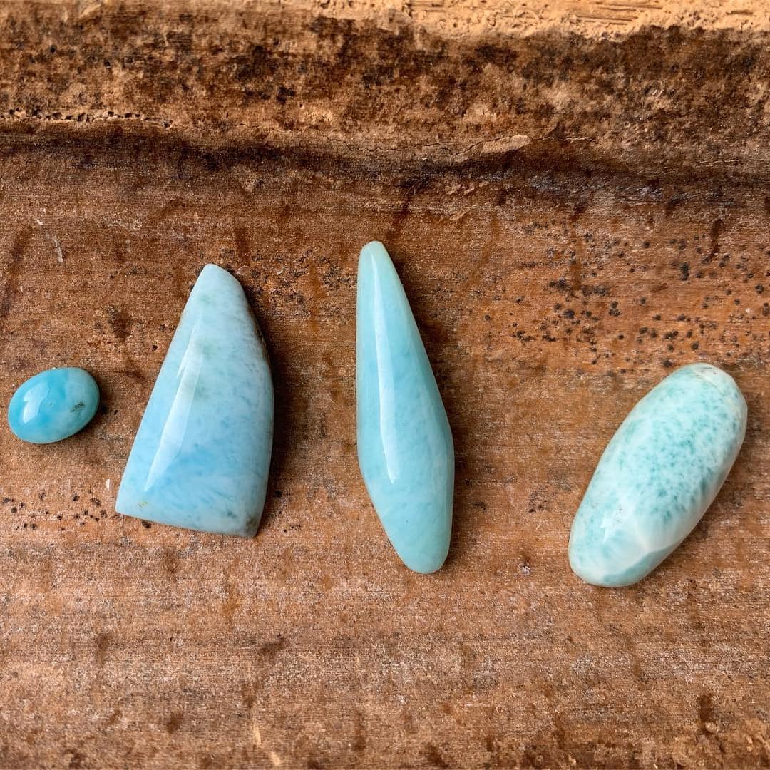 larimar stones on wood