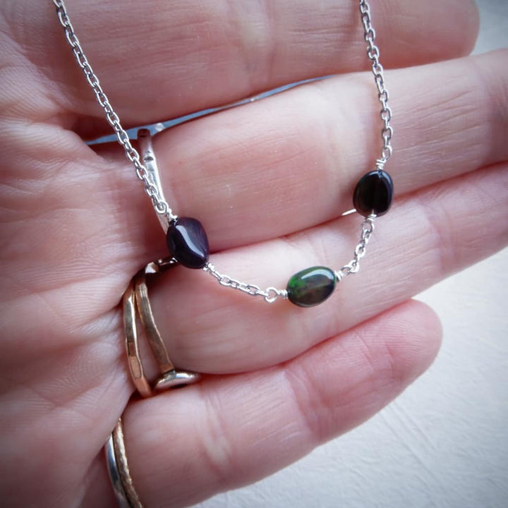 Black Opal Nugget and Silver Chain Bracelet