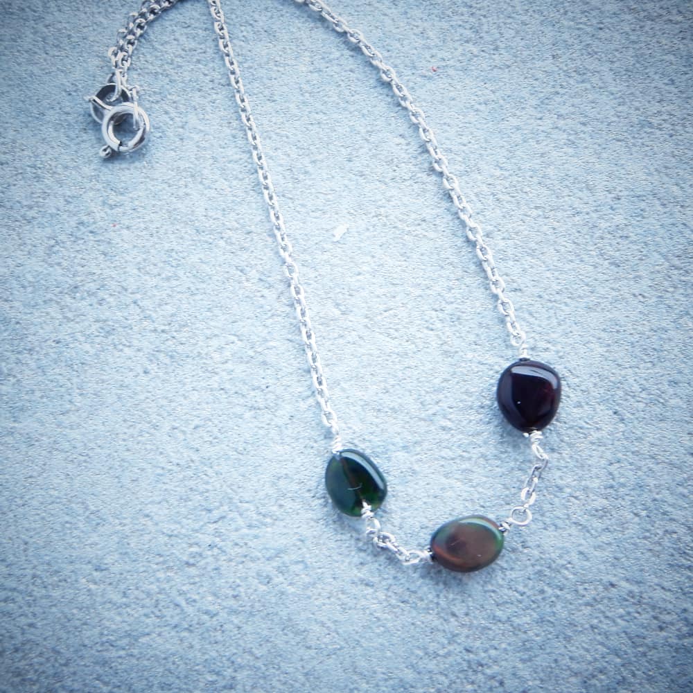 Black Opal Nugget and Silver Chain Bracelet