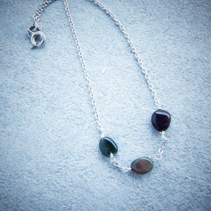 Black Opal Nugget and Silver Chain Bracelet
