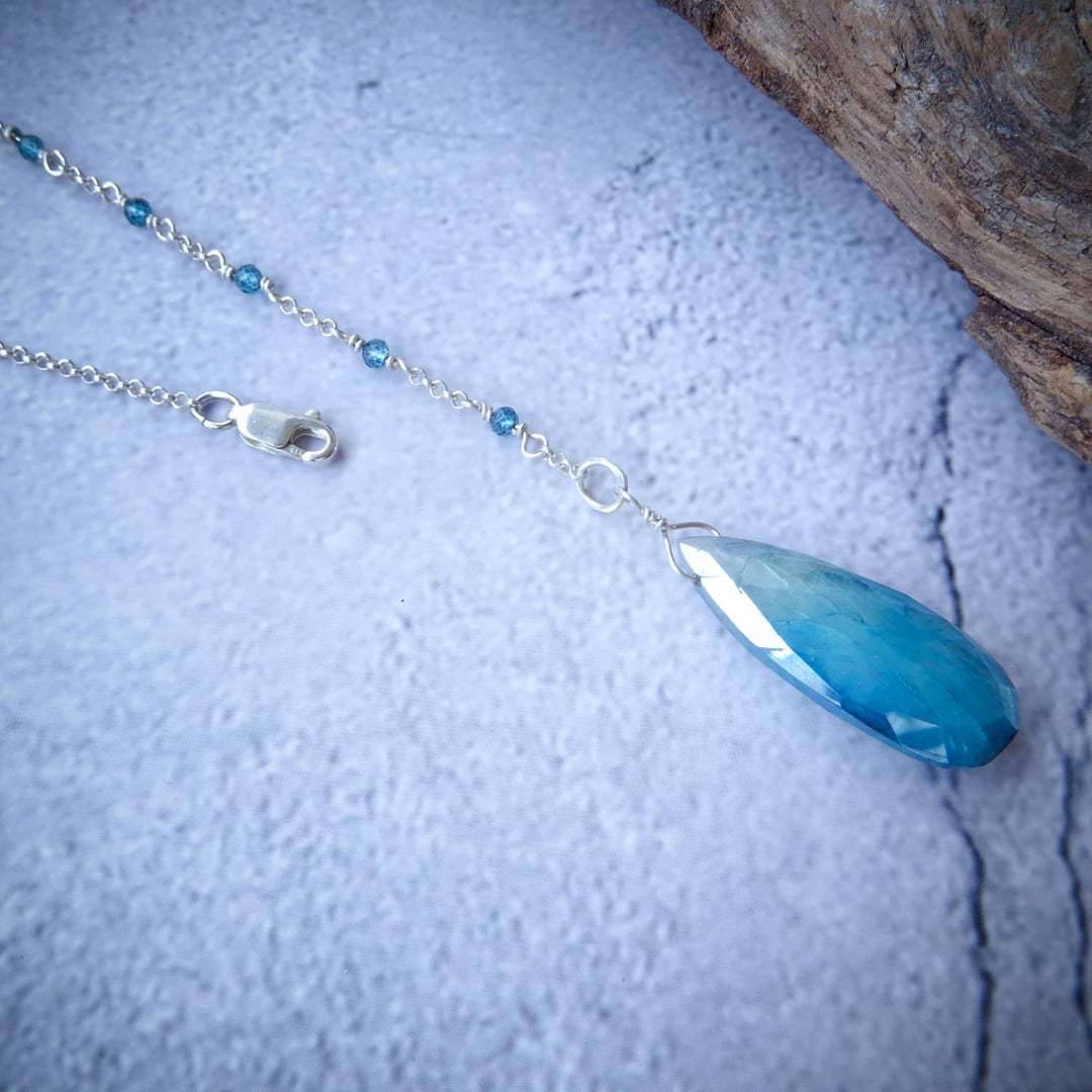 SILVER AND TOPAZ BLUE MOONSTONE LARIAT NECKLACE
