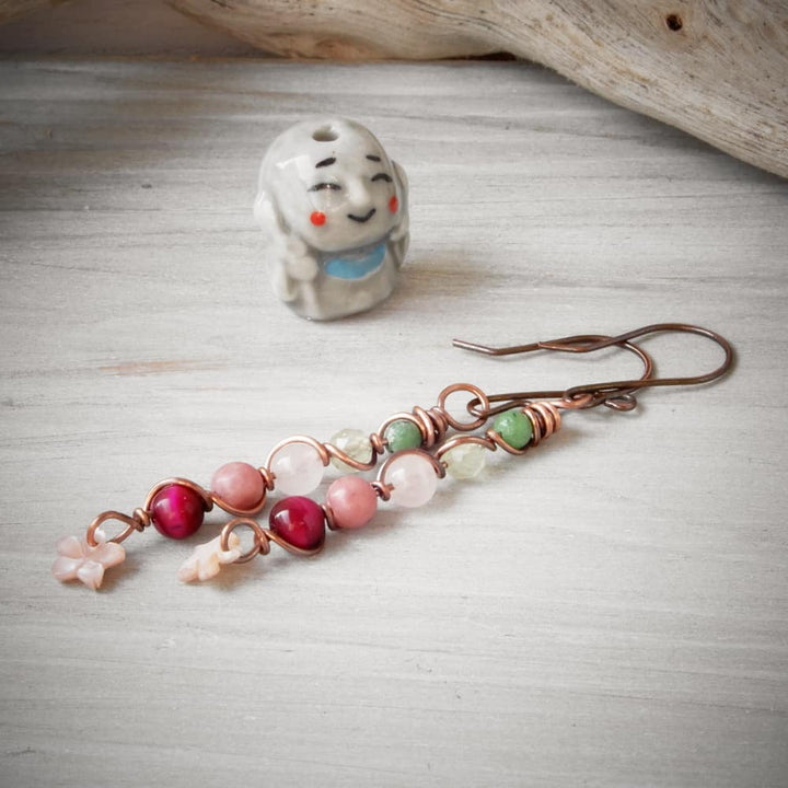 sakura cherry blossom dangle earrings in copper
