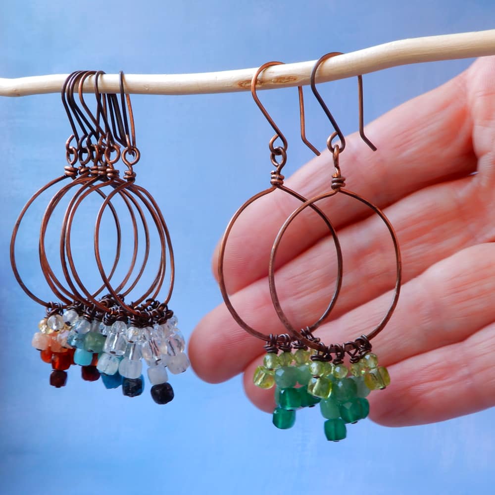 copper hoop dangle earrings