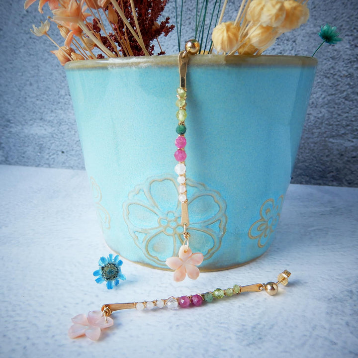 GOLD BAR SAKURA CHERRY BLOSSOM LONG EARRINGS