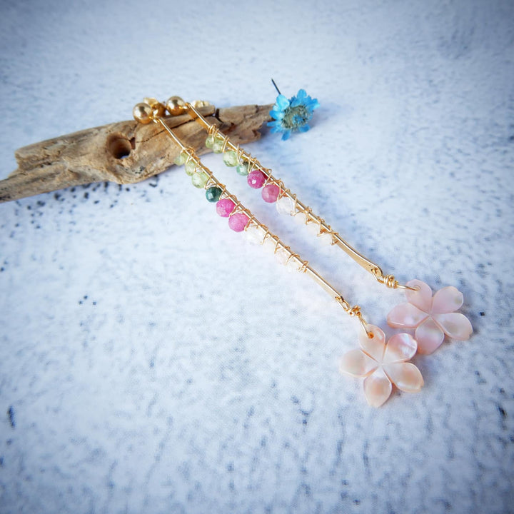 GOLD BAR SAKURA CHERRY BLOSSOM LONG EARRINGS