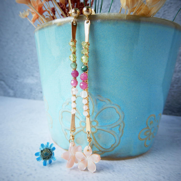 GOLD BAR SAKURA CHERRY BLOSSOM LONG EARRINGS