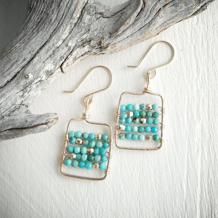 Gold and Turquoise Rectangle Dangle Earrings