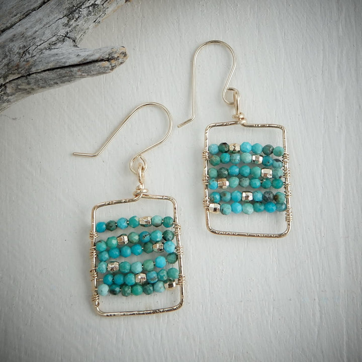 Gold and Turquoise Rectangle Dangle Earrings