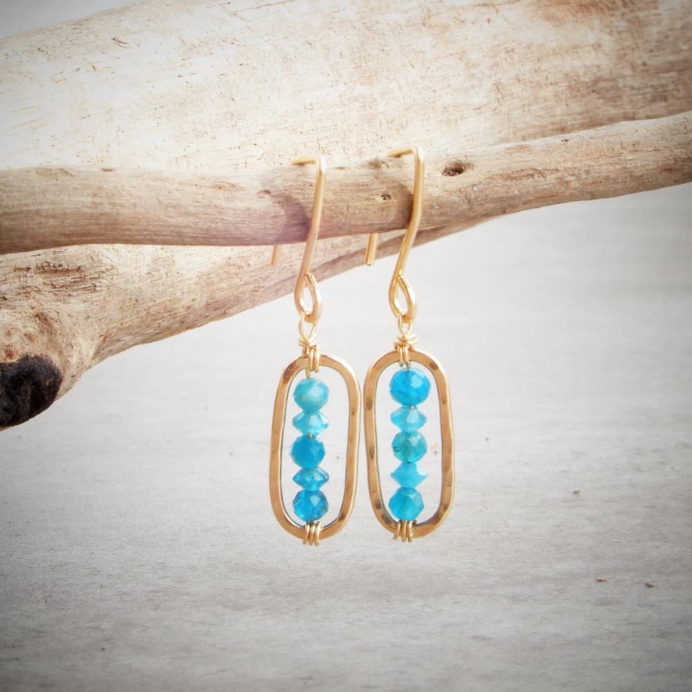 blue apatite and gold filled paperclip earrings