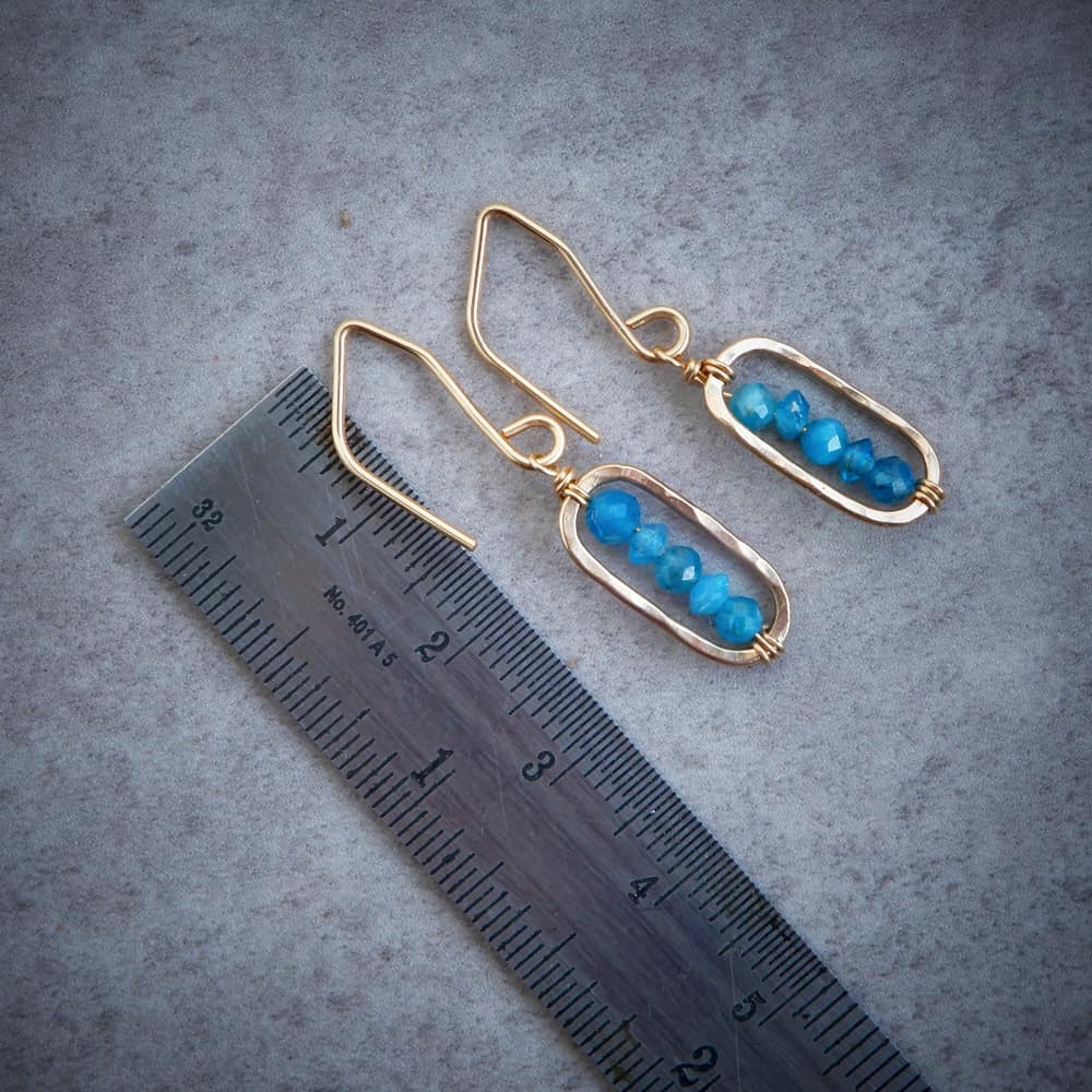 blue apatite and gold filled paperclip earrings