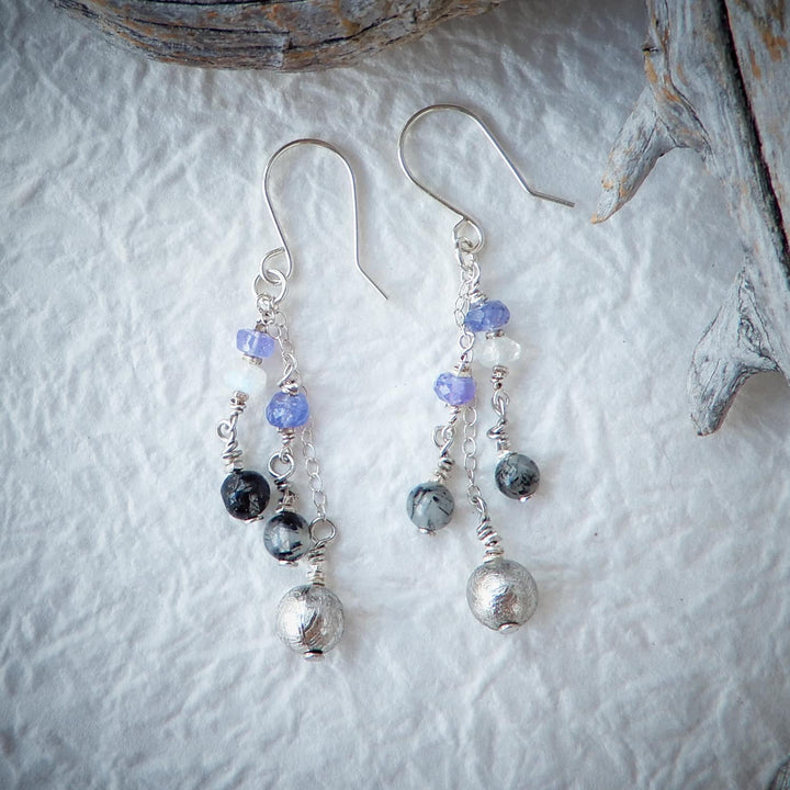 Silver and Meteorite Dangle Earrings