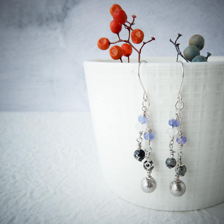Silver and Meteorite Dangle Earrings