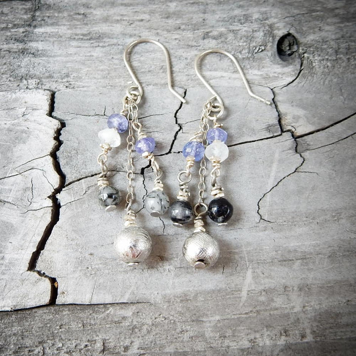 Silver and Meteorite Dangle Earrings