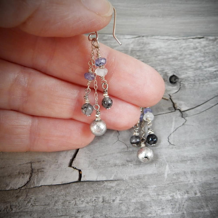 Silver and Meteorite Dangle Earrings
