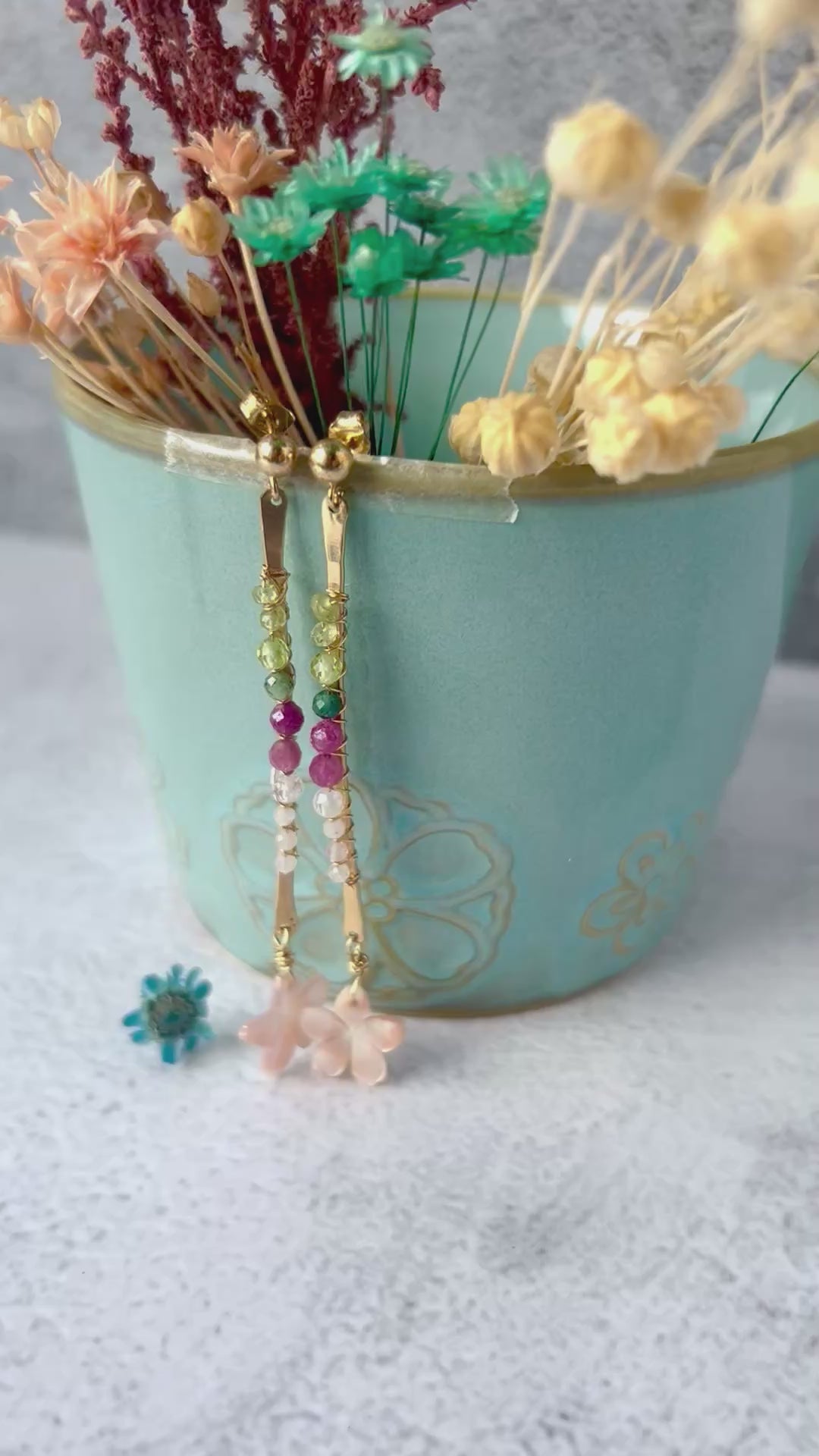 GOLD BAR SAKURA CHERRY BLOSSOM LONG EARRINGS