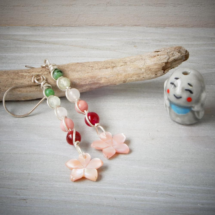 sakura cherry blossom dangle earrings in silver