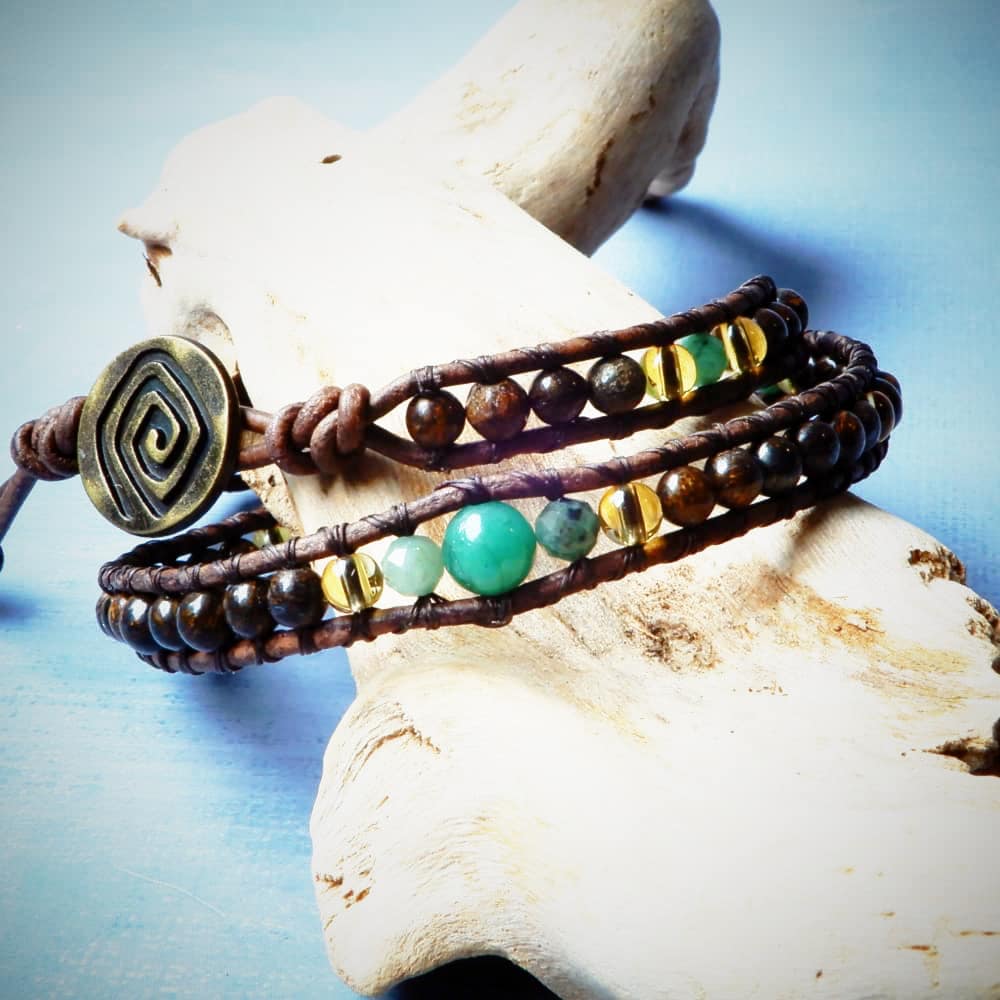 emerald citrine mens bracelet double layer wrap