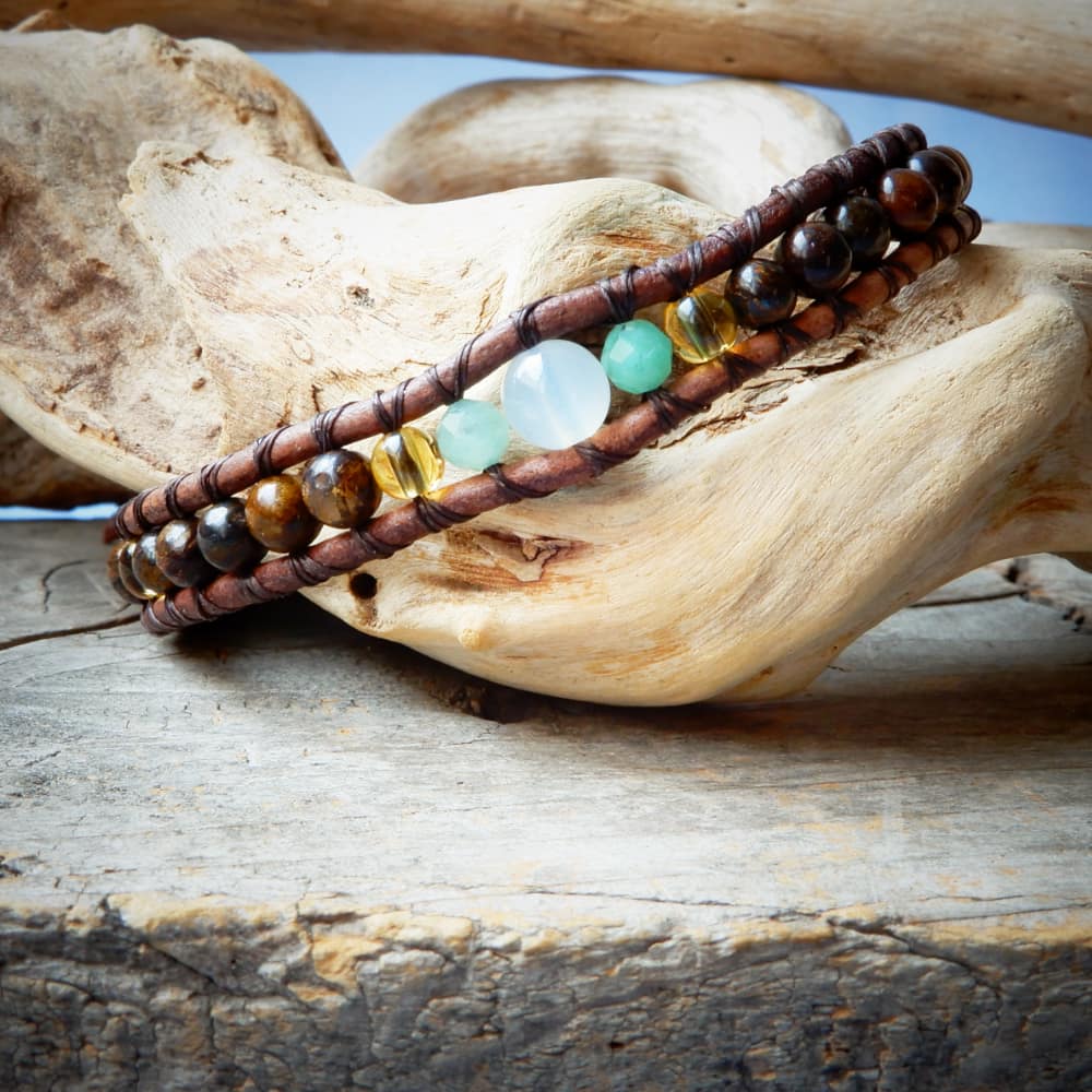 emerald moonstone citrine mens leather wrap bracelet