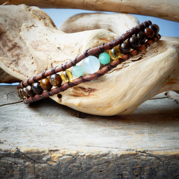 emerald moonstone citrine mens leather wrap bracelet