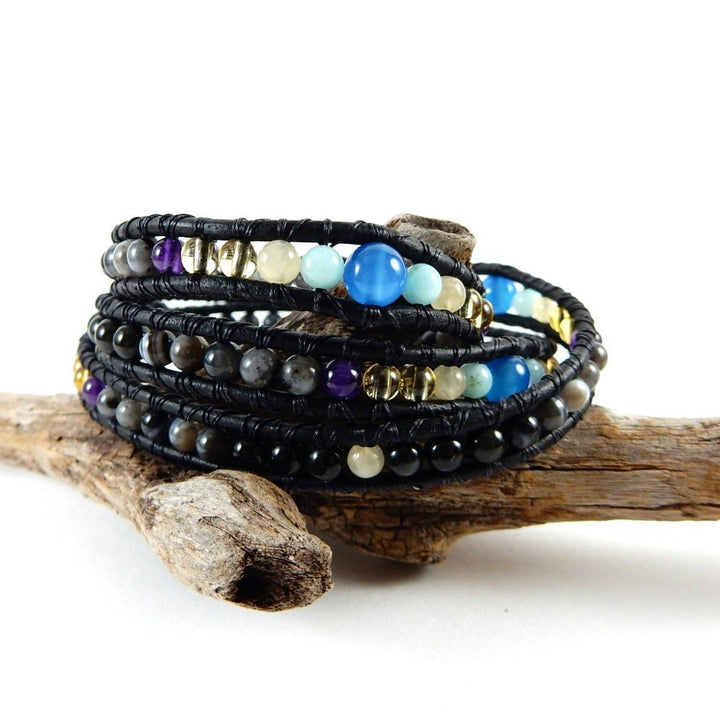 Hope Japanese Power Stone Leather Wrap Bracelet