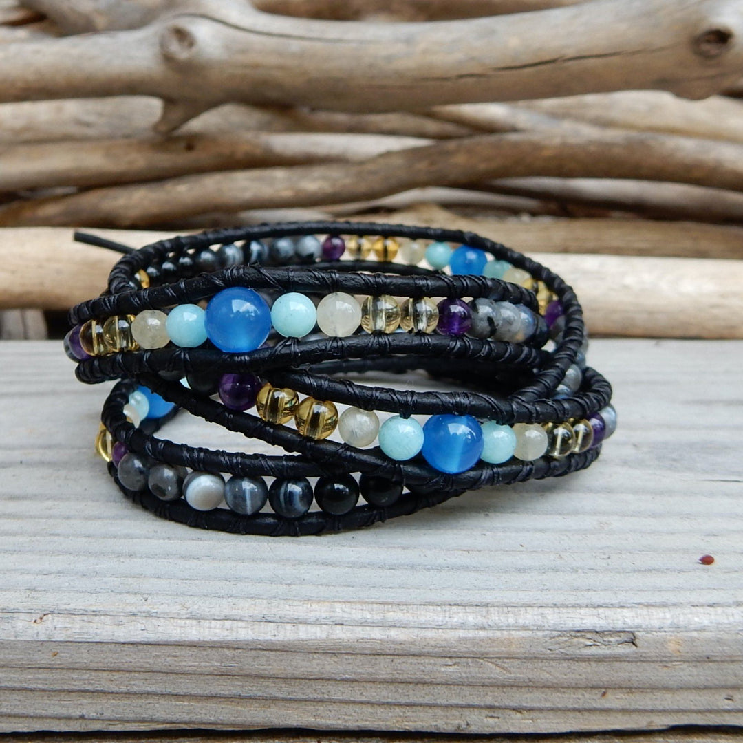 Hope Japanese Power Stone Leather Wrap Bracelet