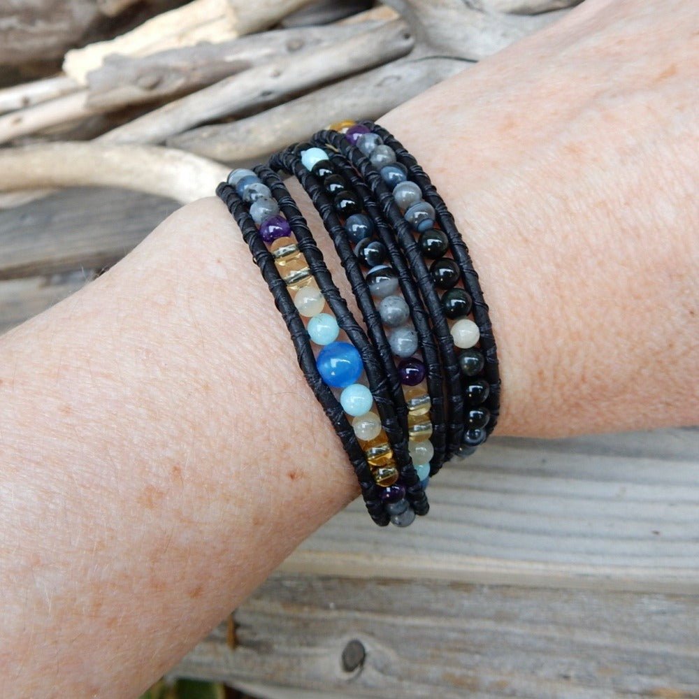 Hope Japanese Power Stone Leather Wrap Bracelet