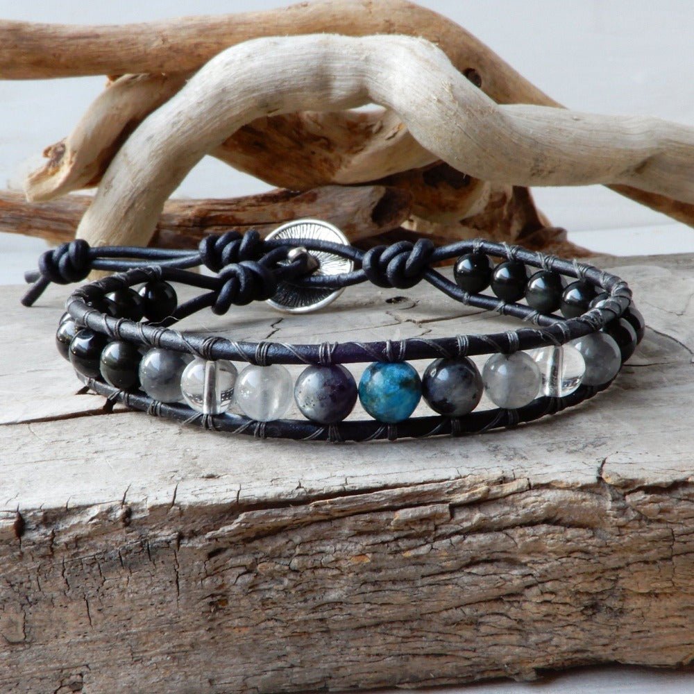 Bracelet - October Birthstone Leather Wrap Bracelet | BLUE OPAL