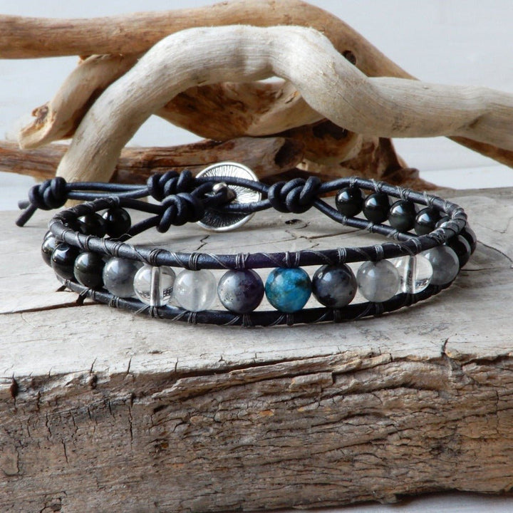 Bracelet - October Birthstone Leather Wrap Bracelet | BLUE OPAL