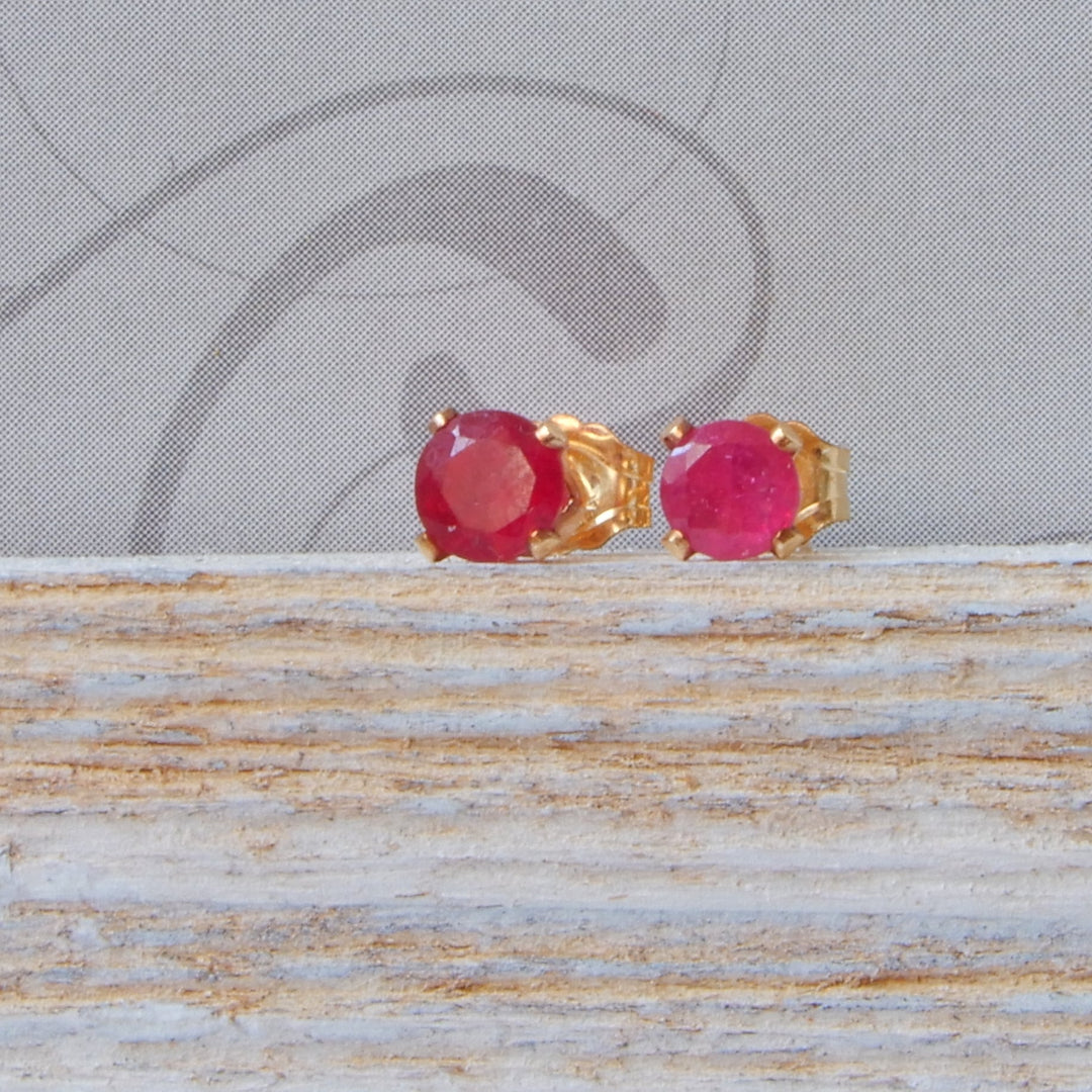 Ruby Gemstone Gold Stud Earrings