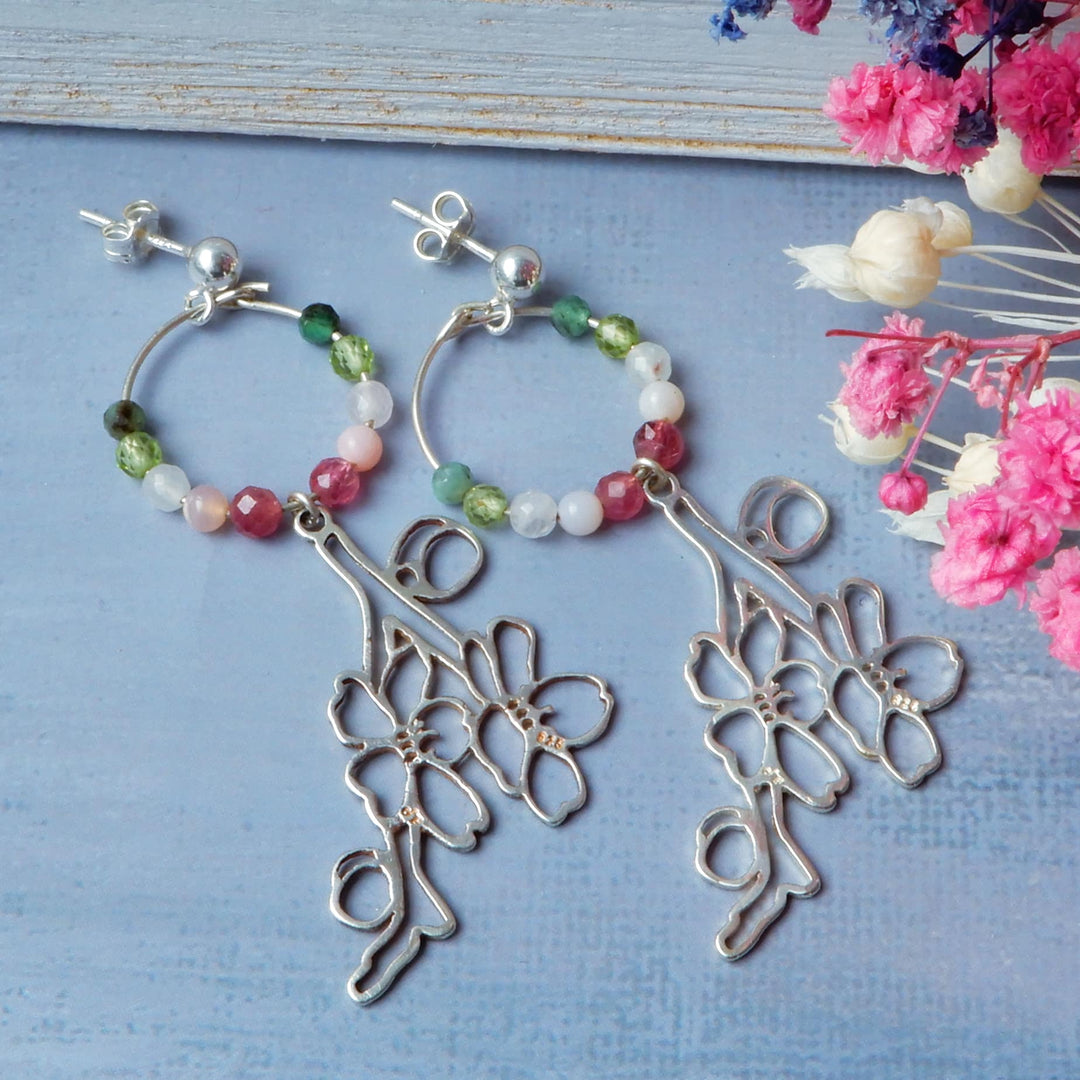 Silver Cherry Blossom Charm Earrings