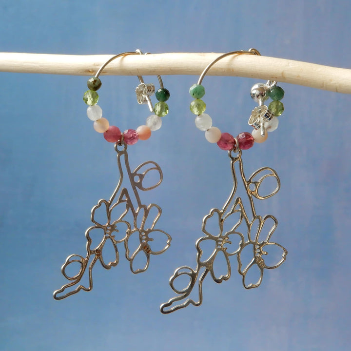Silver Cherry Blossom Charm Earrings