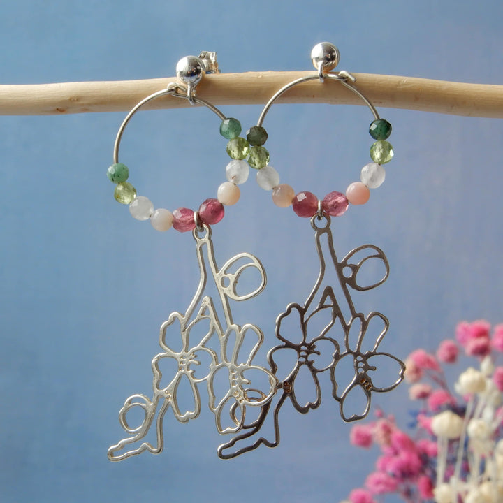 Silver Cherry Blossom Charm Earrings