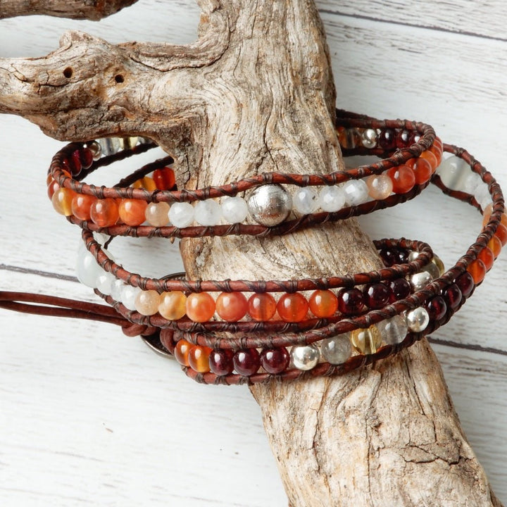 SILVER DUSK | Gemstone Leather Wrap Bracelet