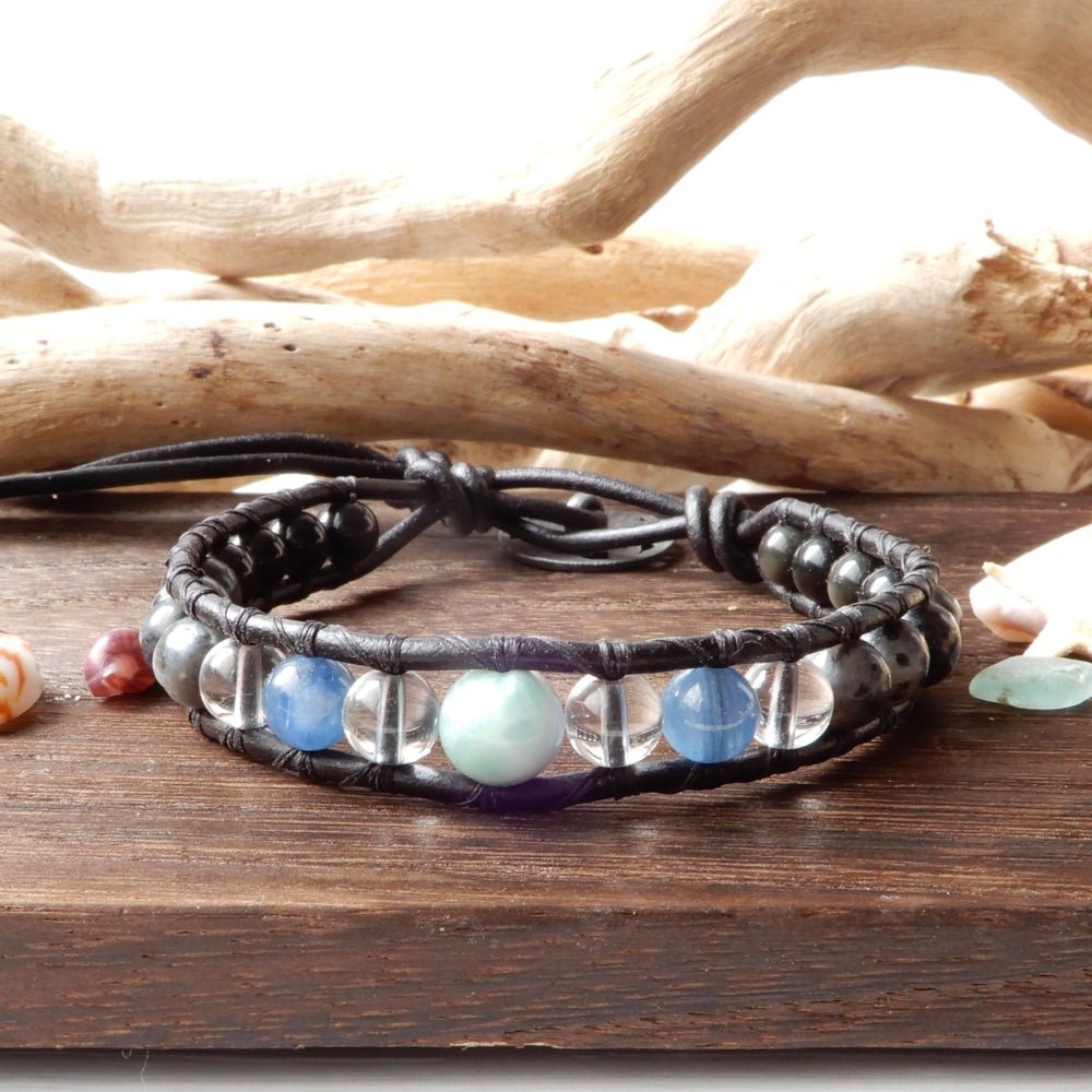 ocean theme leather wrap bracelet