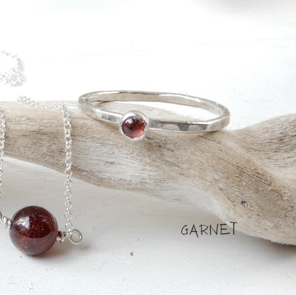 garnet silver stacking ring