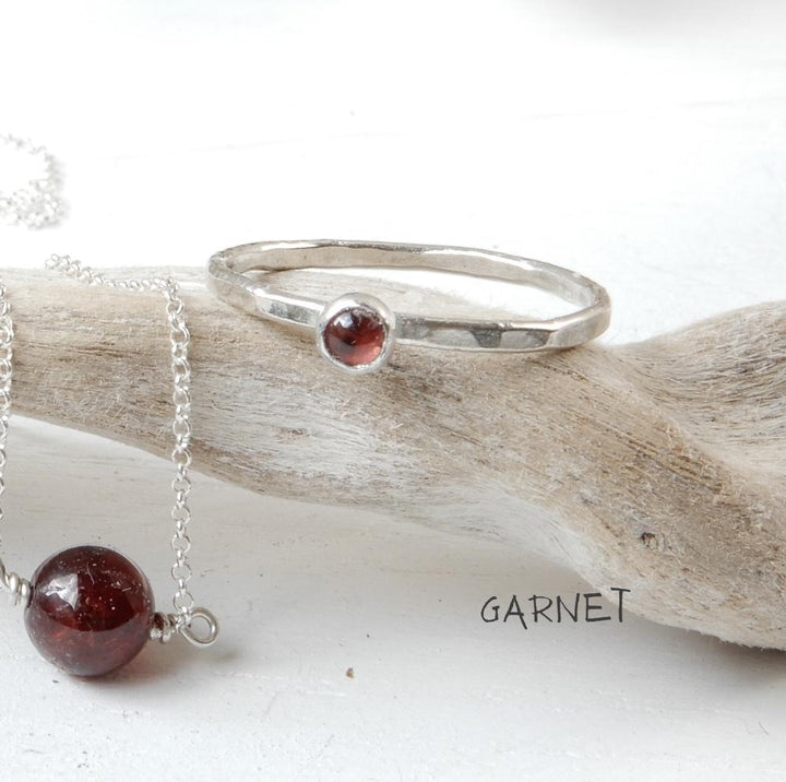 garnet silver stacking ring
