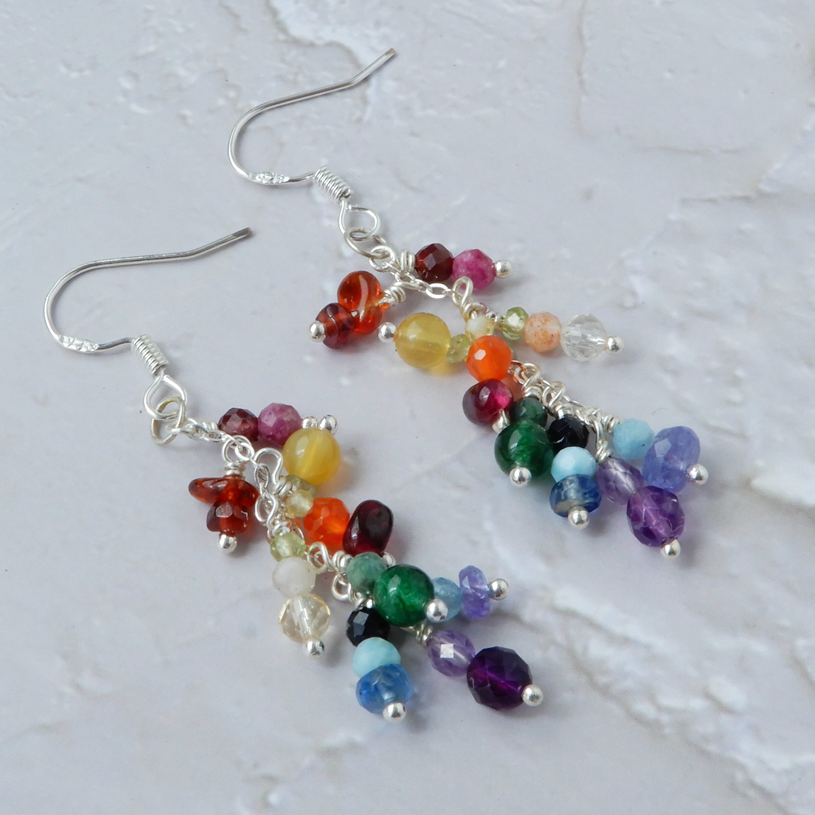 Dusk- Thai silver, Green Garnet, Apatite and good Moonstone Artisan Earrings