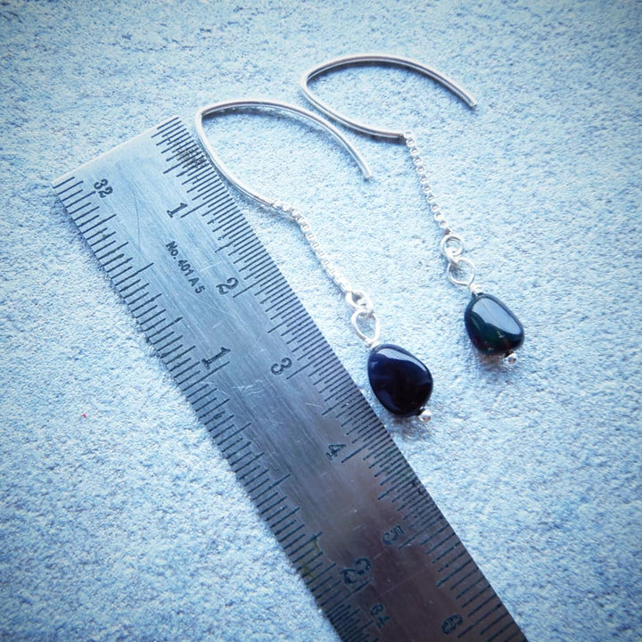 Black Opal Silver Nugget Earrings