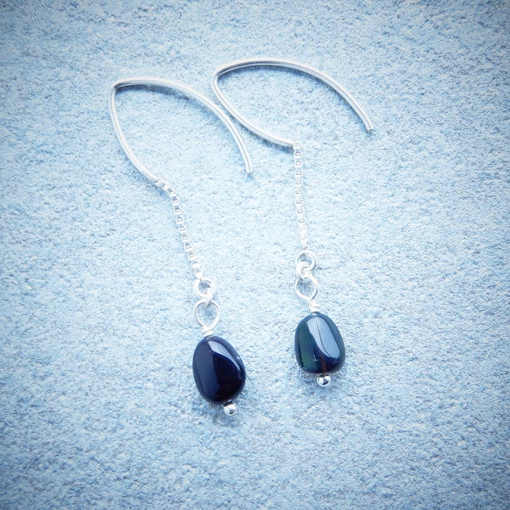Black Opal Silver Nugget Earrings