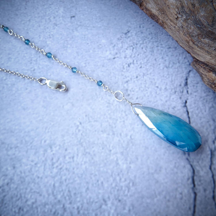 SILVER BLUE AND TOPAZ MOONSTONE LARIAT NECKLACE