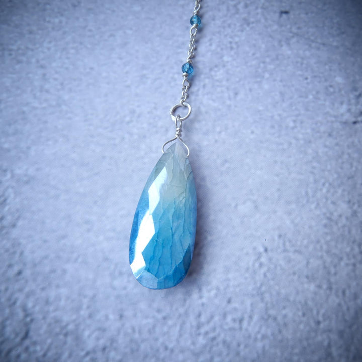 SILVER BLUE AND TOPAZ MOONSTONE LARIAT NECKLACE