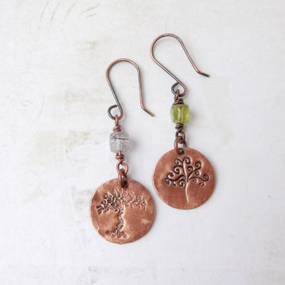 Copper Tree of Life Dangle Earrings