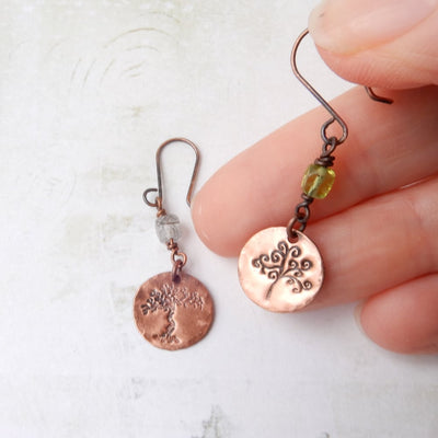 Copper Tree of Life Dangle Earrings