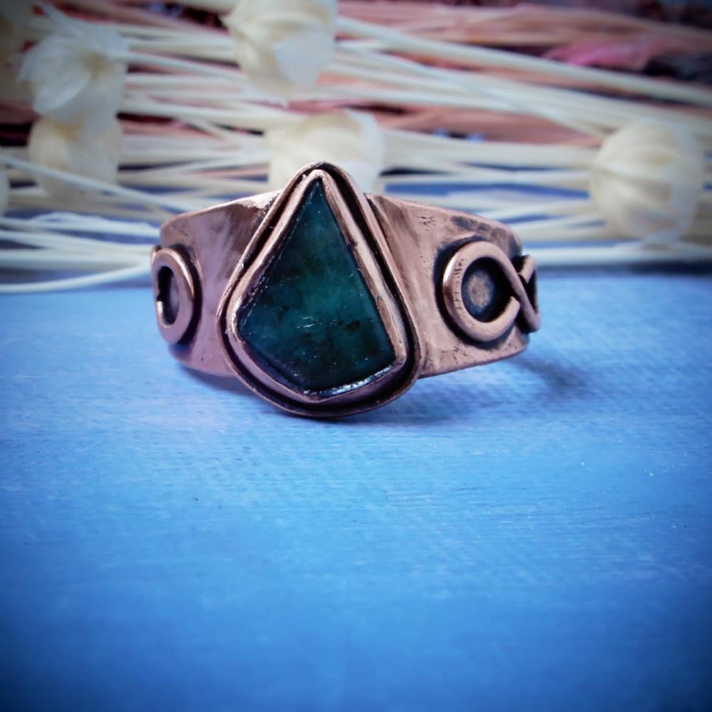 copper emerald statement ring