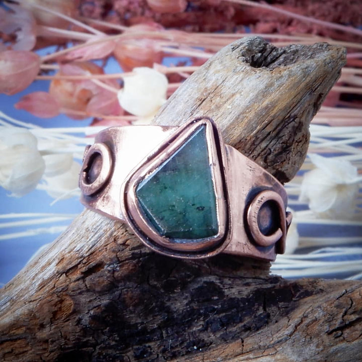 copper emerald statement ring