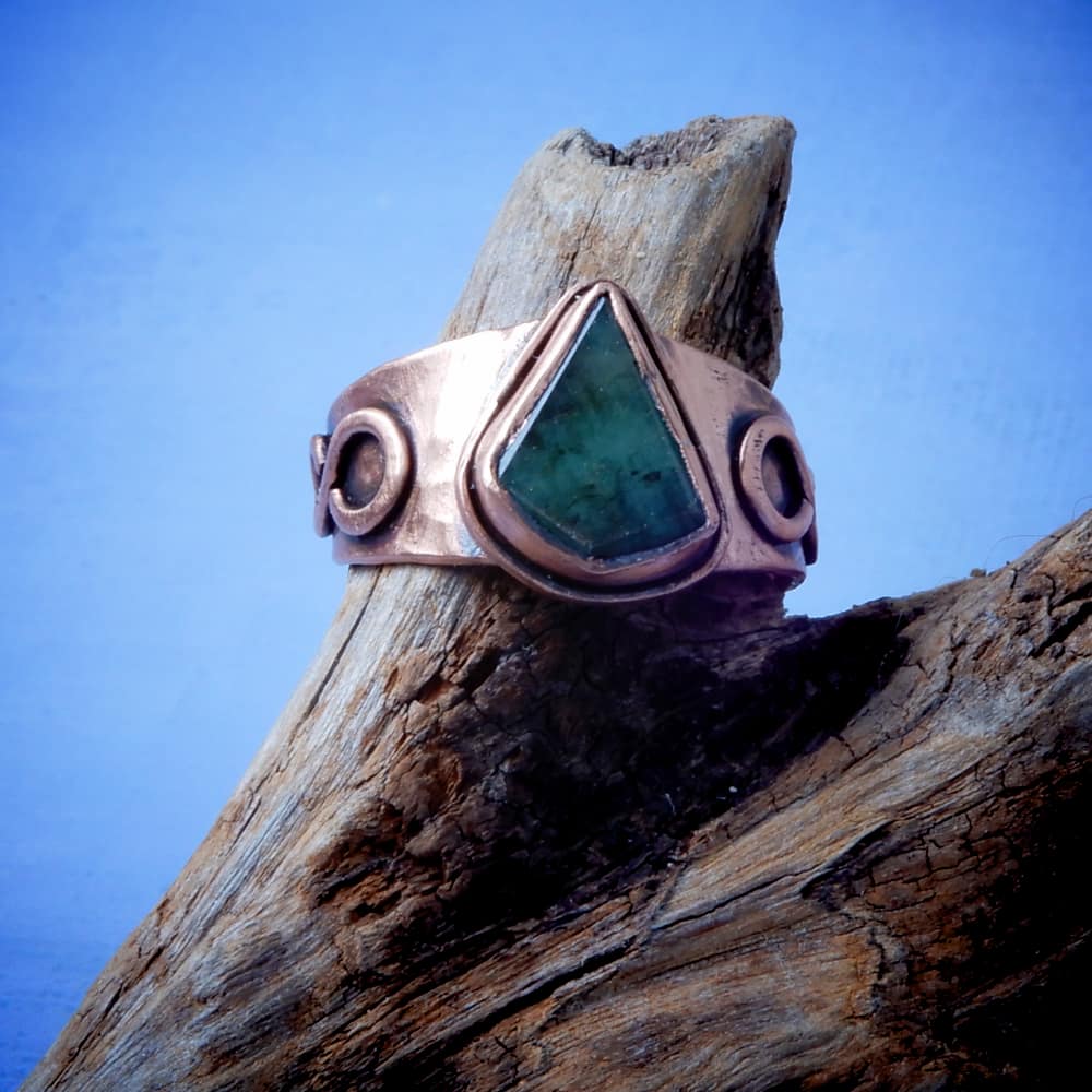 copper emerald statement ring