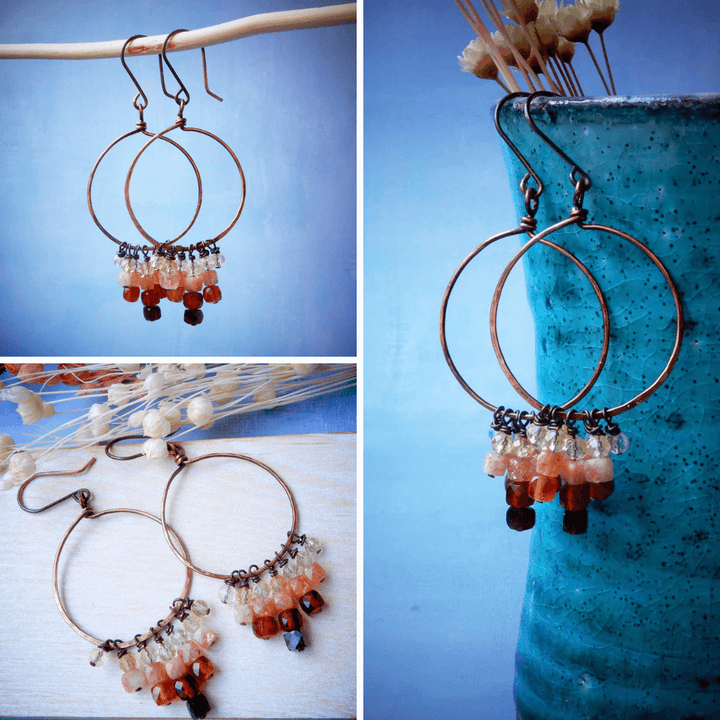copper hoop dangle earrings in red