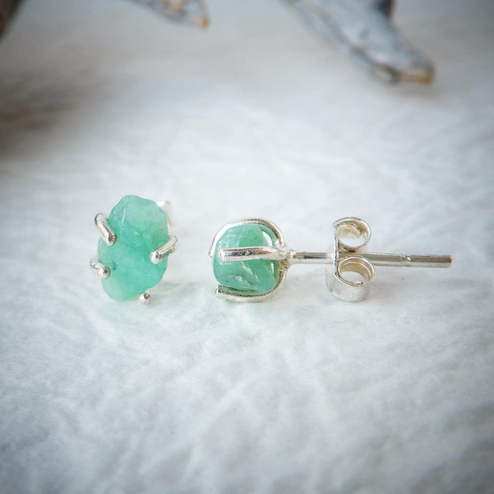 SILVER EMERALD STUD EARRINGS