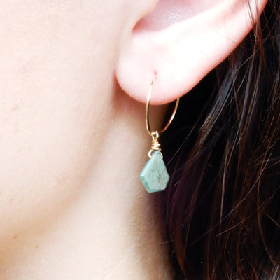 Gold Emerald Slice Hoop Earrings