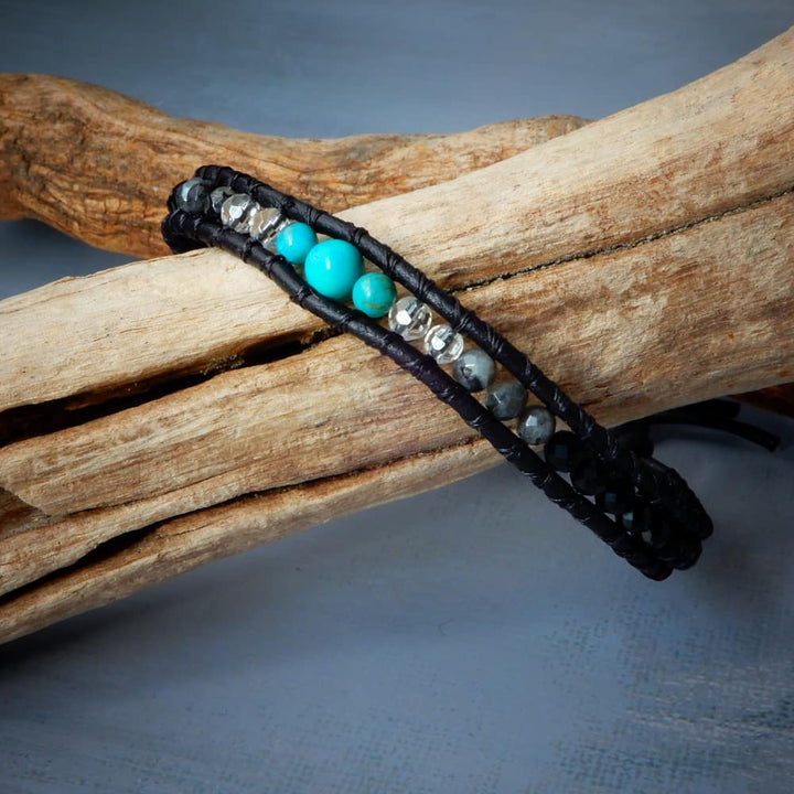 FEARLESS | Men's Black Turquoise Leather Wrap Bracelet